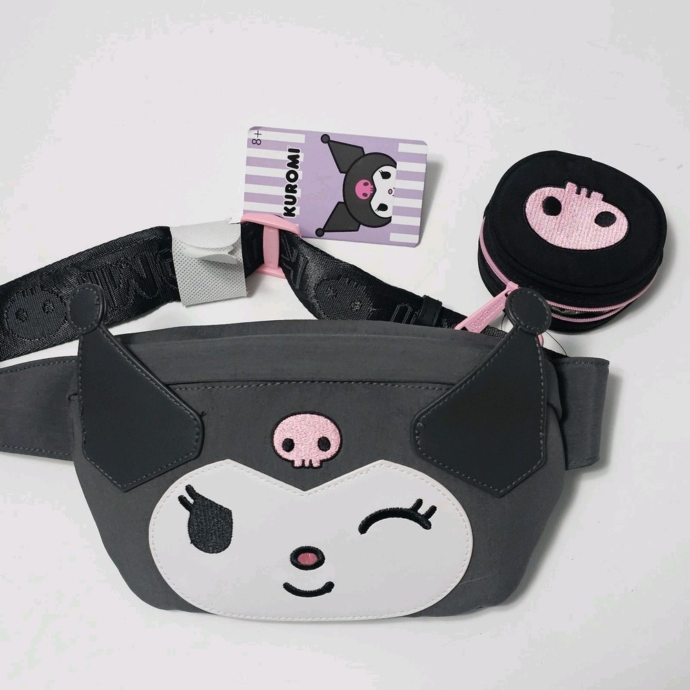 Loungefly Sanrio Kuromi Figural Belt Bag Coin Purse Grey Nylon Fanny Pack NEW